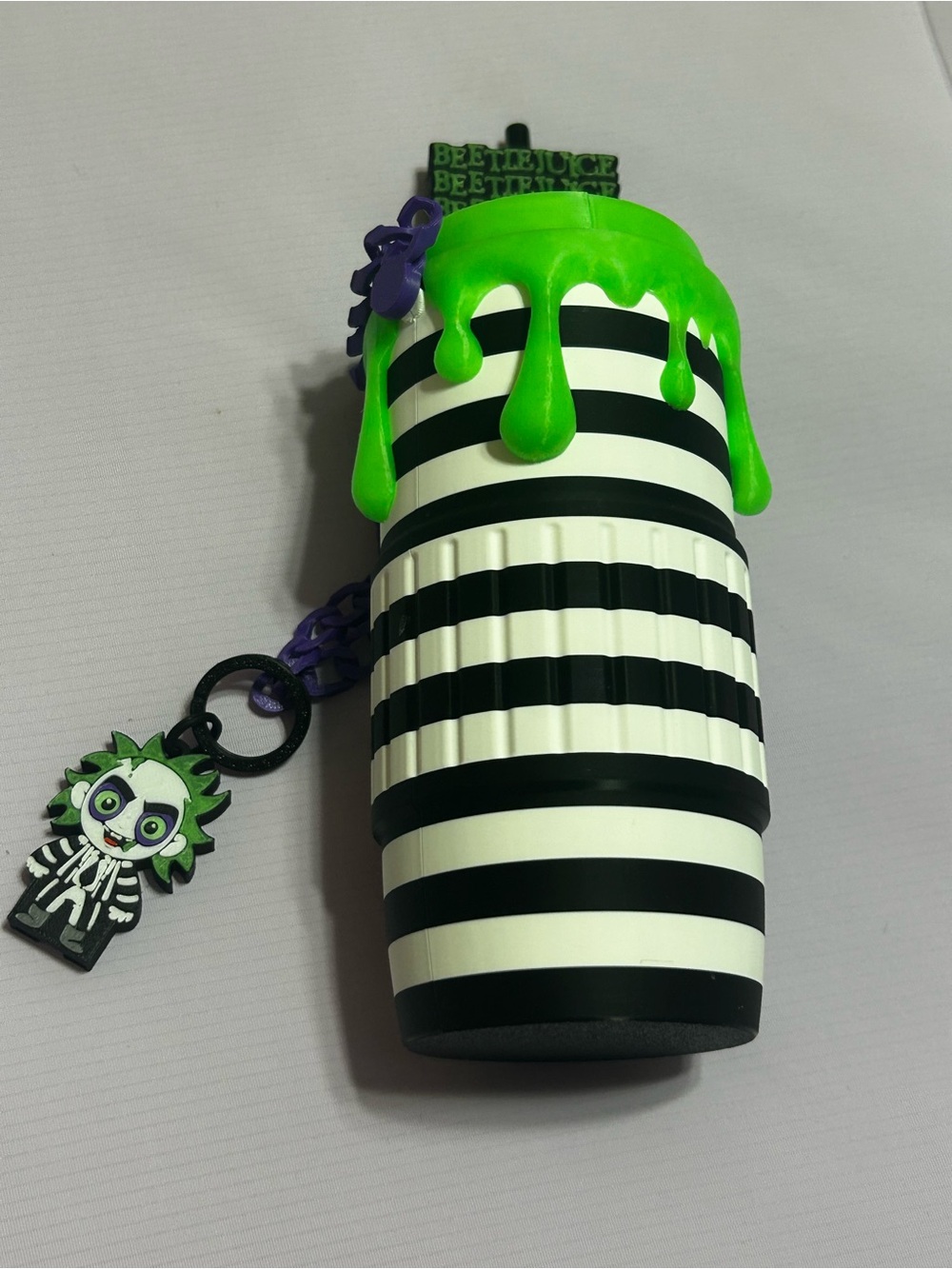 Beetlejuice-Inspired Black & White Striped skinny energy drink holder